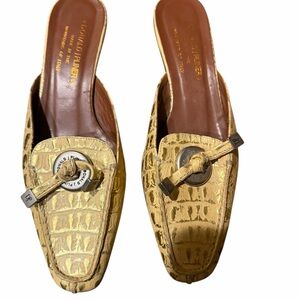 Donald J. Pliner Metallic Gold Croc-Embossed Slip-On Mules